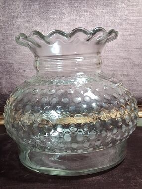 Clear Bubble-Textured Glass Vase with Scalloped Rim